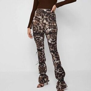 MANIÉRE DE VOIR Flare Leg Leggings in Tie Dye Brown Size M